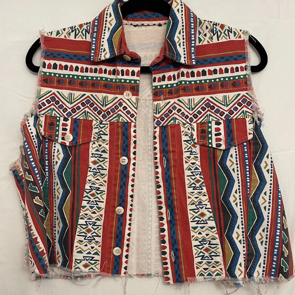 Unique multi print cropped vest